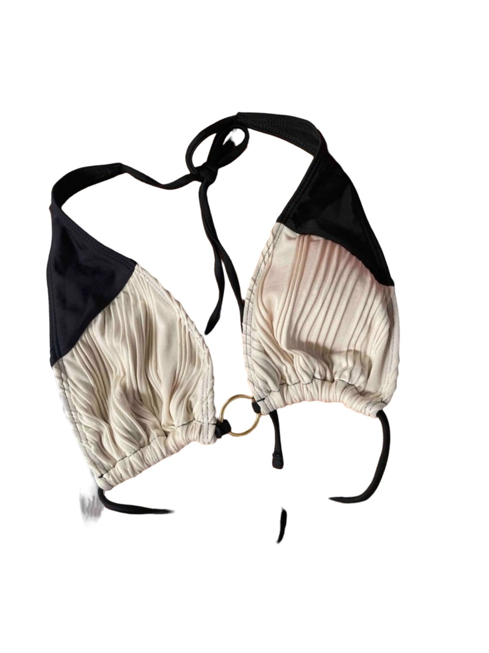 Black & Cream Pleated Triangle Bikini Set with Gold Ring Detail | NWOT - Picture 7 of 7